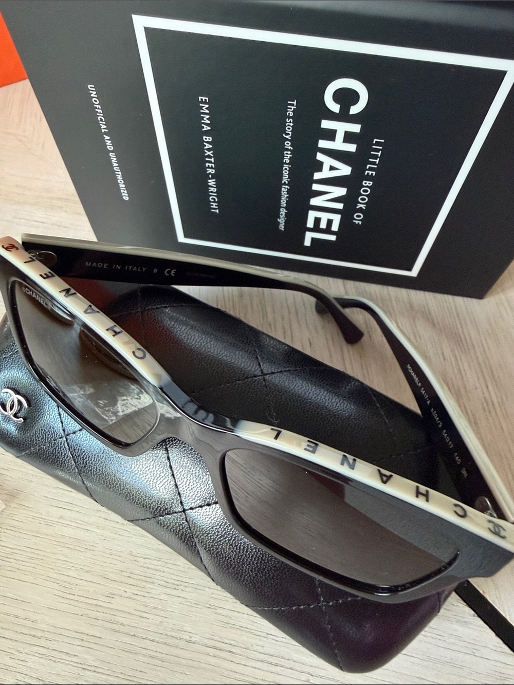 Chanel Logo Sunglasses NEW Black White Full Set Square Frame - Picture 2 of 11